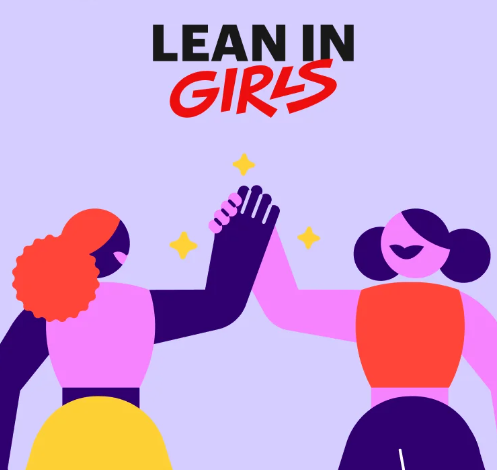 Το λογότυπο των Lean In Girls με δύο εικονογραφημένες γυναίκες που συμβολίζουν τη συμμαχία
